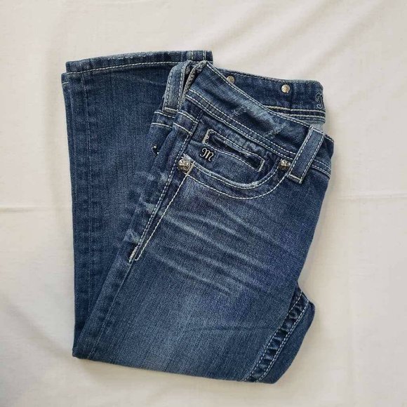 Miss Me Womens Capri Jeans Blue Stretch Embroidered Dark Wash Low Rise Denim 26 - Picture 7 of 12
